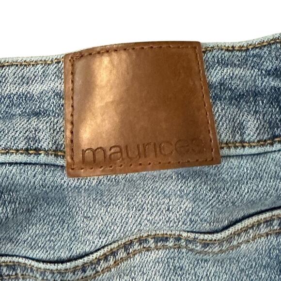 Maurices Button Fly Blue Jean Denim Mini Skirt Distressed Women's 6 - Picture 4 of 5